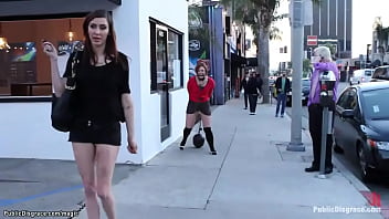 Mistress Princess Donna Dolore public abase chained victim Jodi Taylor on the streets then makes her fuck in the crowded club and get facial cumshot