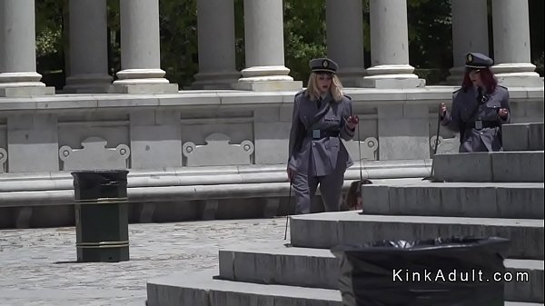 Two naked sub made to crawl in public