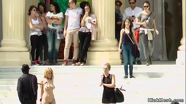 Naked blonde Euro tramp ambled outdoor