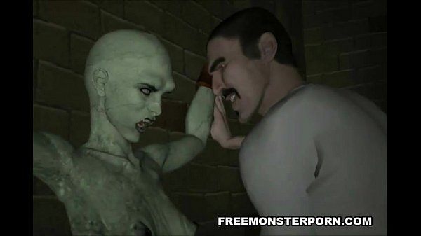 Tied up 3D toon zombie stunner getting frigged good