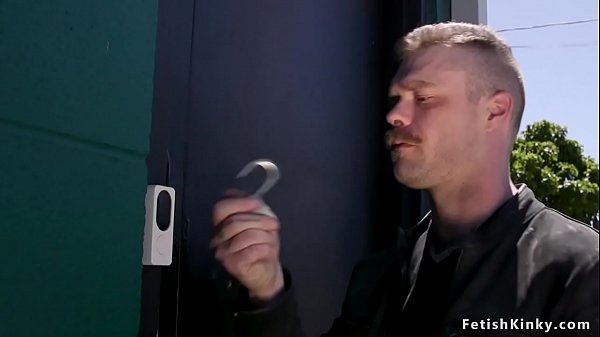 Dom wanking penis to corded masculine sub