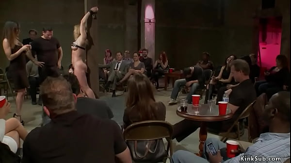 Big udders strapped MILF fucked in public