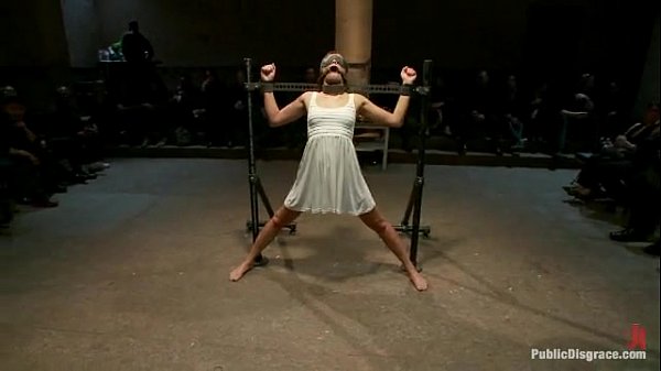 Tied up fuckfest marionette Cece Stone takes schlongs in publi